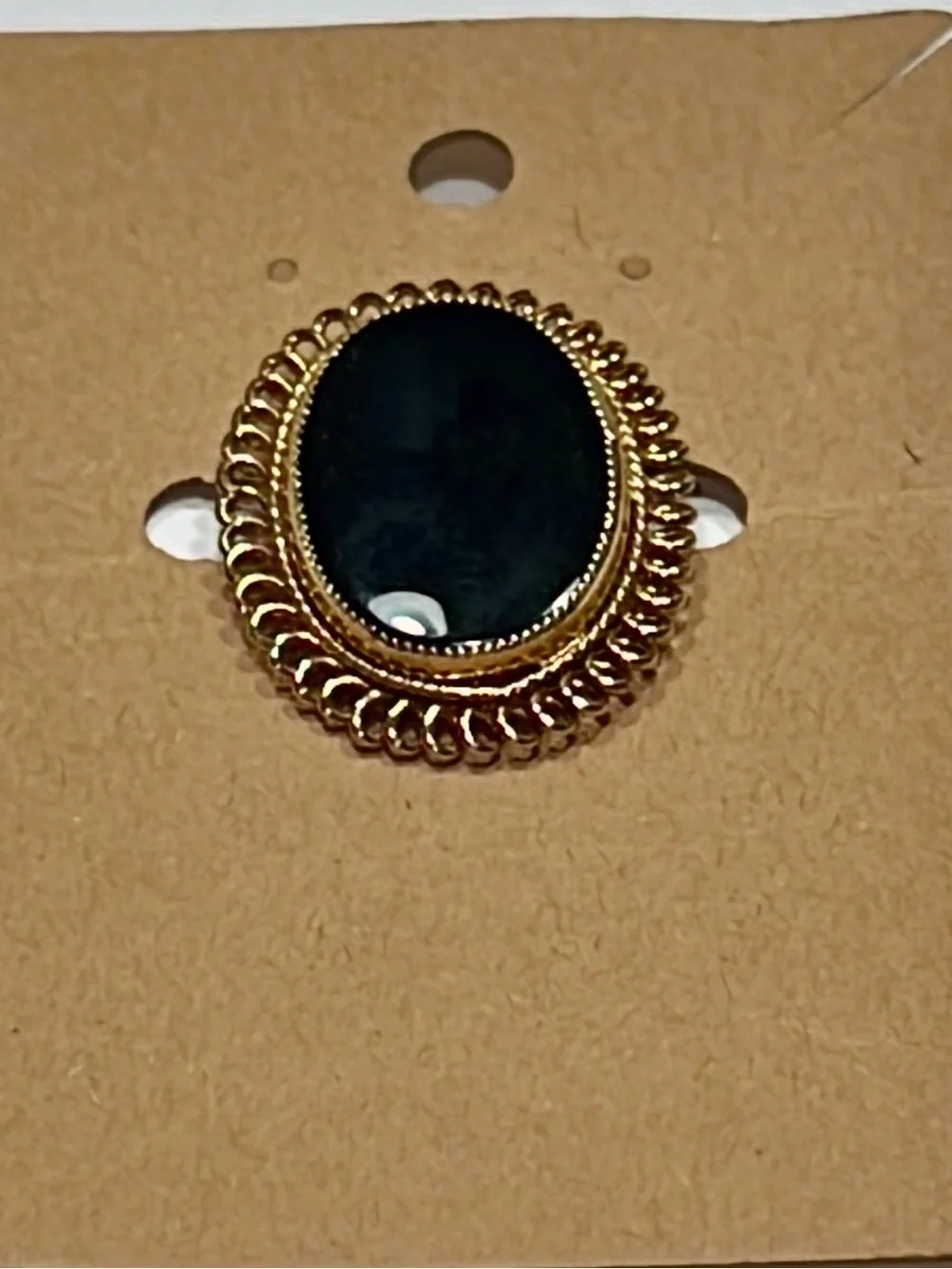 Vintage 12k gold-filled brooch w/ Oval Black Onyx CaboChon with Filigree Border